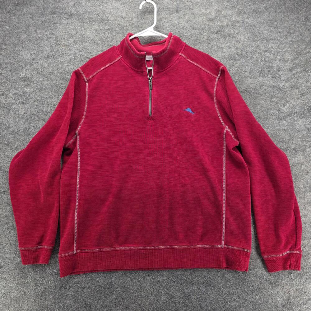 Tommy Bahama Sweatshirt Mens XL Red Pullover 1/4 Zip Cotton Lyocell Logo